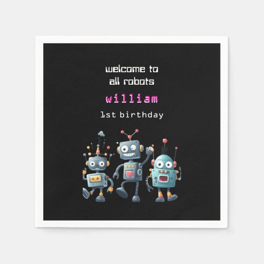 Serviette En Papier drôle d'invitation d'anniversaire de robot (Devant)