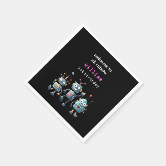 Serviette En Papier drôle d'invitation d'anniversaire de robot (Coin)