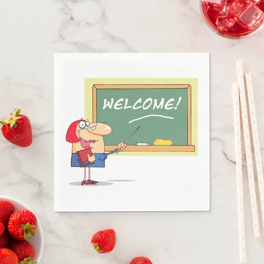 Serviette En Papier Drôle enseignant de dessin animé Bienvenue à l'éco