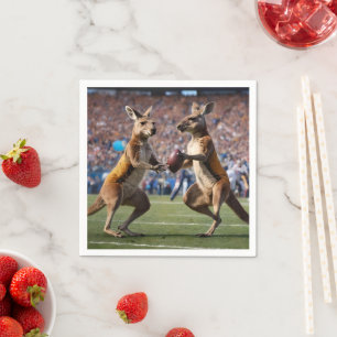 Serviette En Papier Drôle Kangaroos Australien Jouant Au Football,