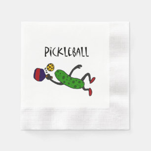 Serviette En Papier Drôle Leaping Pickleball Pickle Cartoon