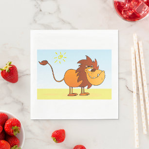Serviette En Papier Drôle Lion caricature dans le soleil Safari animal