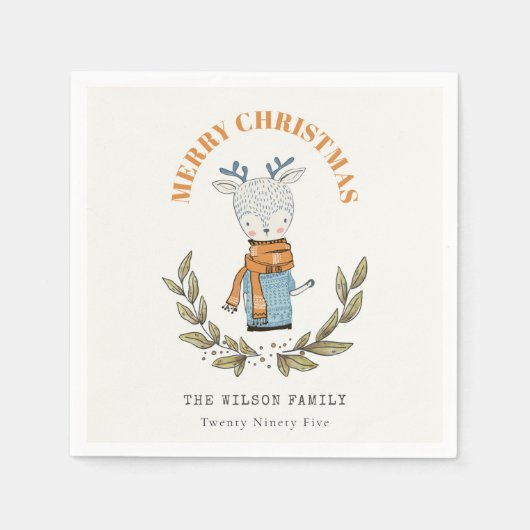 Serviette En Papier Drôle mignon Doux moche Reindeer feuilleté Noël (Devant)