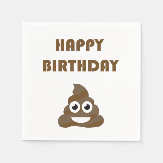 Serviette En Papier Drôle mignon Joyeux fête d'anniversaire Poop Emoji (Devant)