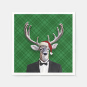 Serviette En Papier Drôle Noël Chapeau Noël Cerf Vert Plaid (Devant)