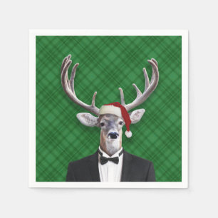 Serviette En Papier Drôle Noël Chapeau Noël Cerf Vert Plaid