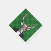 Serviette En Papier Drôle Noël Chapeau Noël Cerf Vert Plaid (Coin)