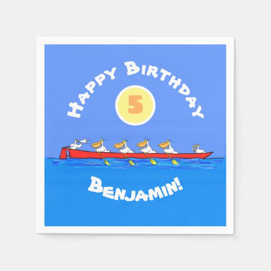 Serviette En Papier Drôle pélicans rameurs dessin animé (Devant)