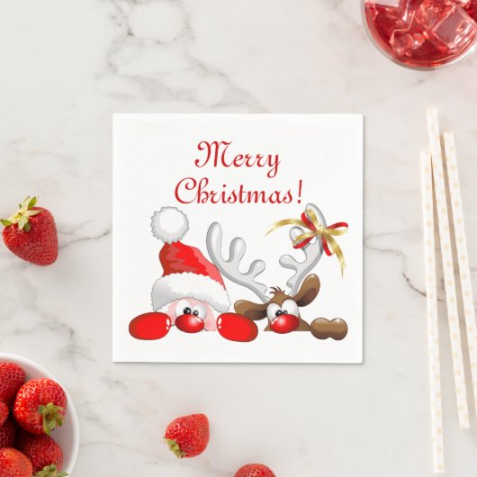 Serviette En Papier Drôle Père Noël et Reindeer Cartoon (En situation)