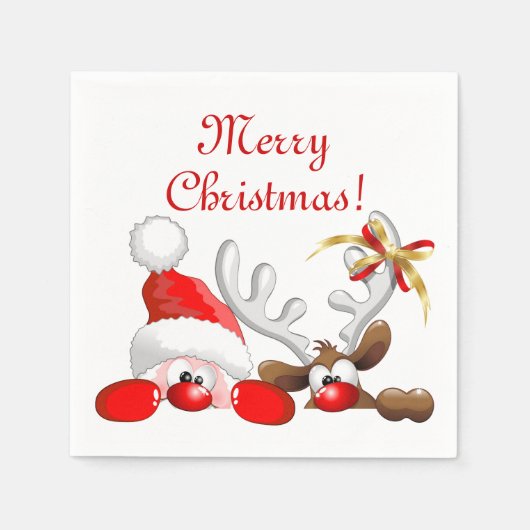 Serviette En Papier Drôle Père Noël et Reindeer Cartoon (Devant)