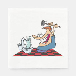 Serviette En Papier Drôle Plomber Débloquant Une Toilette