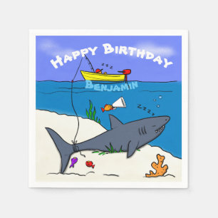 Serviette En Papier Drôle requin couché et dessin animé de pêche