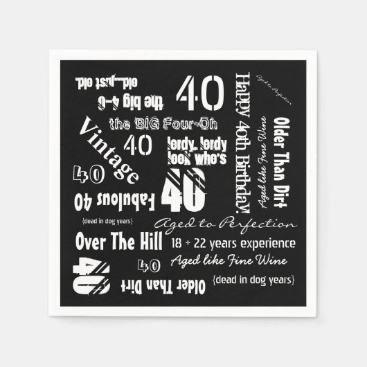 Serviette En Papier Drôle Sayings 40e anniversaire Noir (Devant)