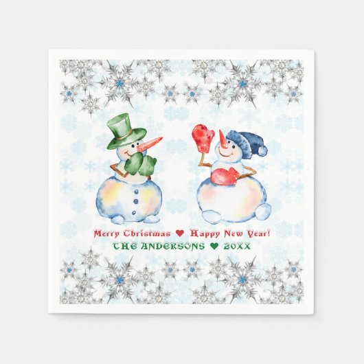 Serviette En Papier Drôle Snowman Joyeux Cristaux de Noël Snowflakes (Devant)
