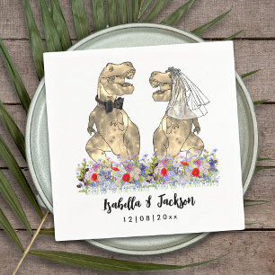 Serviette En Papier Drôle T-Rex Marié et Mariage de dinosaure de chamb