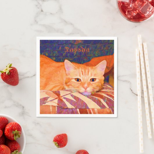 Serviette En Papier Drôle Tabby Chat Bright Orange Cute (En situation)