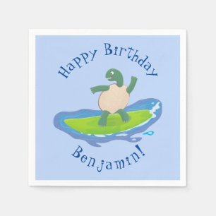 Serviette En Papier Drôle tortue vague de surf dessin animé