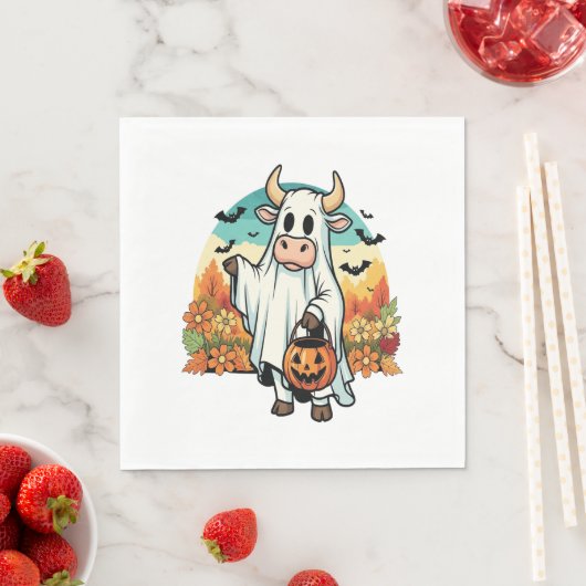 Serviette En Papier Drôle vache fantôme d'Halloween (En situation)