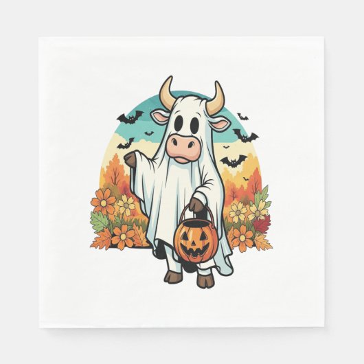 Serviette En Papier Drôle vache fantôme d'Halloween (Devant)
