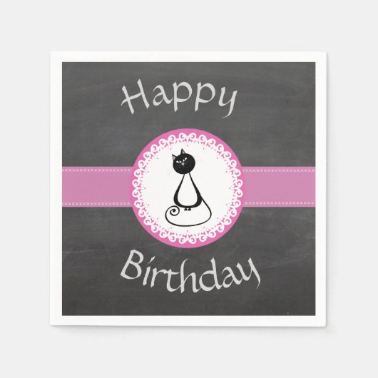 Serviette En Papier Drôle whimsical noir chat chalkboard anniversaire (Devant)