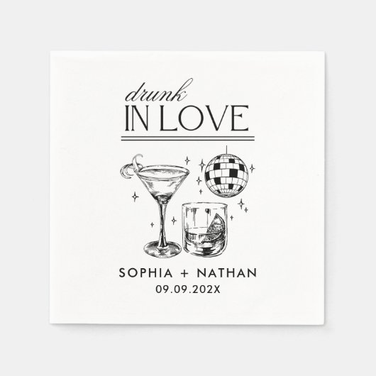 Serviette En Papier Drunin In Love Personnalisé Beach Cocktail Mariage (Devant)