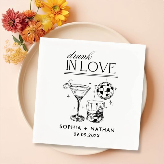 Serviette En Papier Drunin In Love Personnalisé Beach Cocktail Mariage