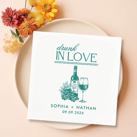 Serviette En Papier Drunin In Love Personnalisé Vin Cocktail Mariage