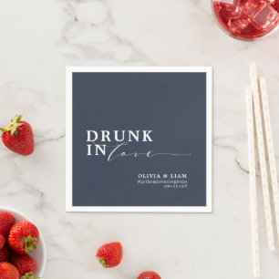 Serviette En Papier Drunk In Love Mariage bleu marine
