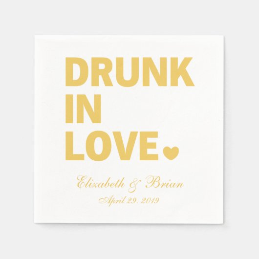 Serviette En Papier "Drunk in love" Mariage doré personnalisé (Devant)
