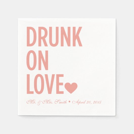 Serviette En Papier Drunon Love Mariage Napkins Coral (Devant)