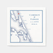 Serviette En Papier Duck NC Map Élégant Mariage bleu marine (Devant)