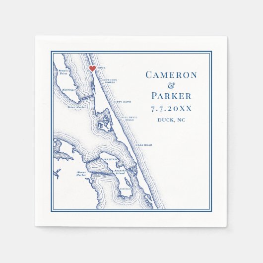 Serviette En Papier Duck NC Map Élégant Mariage bleu marine (Devant)