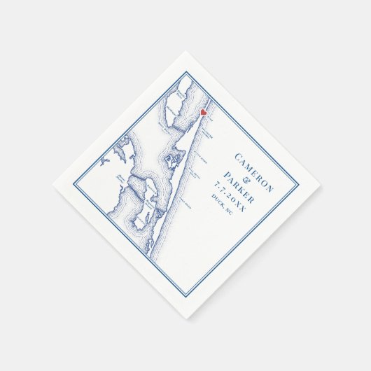 Serviette En Papier Duck NC Map Élégant Mariage bleu marine (Coin)