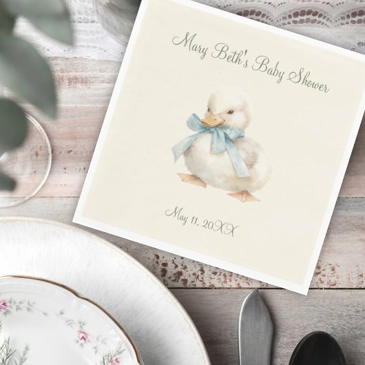 Serviette En Papier Duckling with Ribbon Baby Shower Paper Napkin