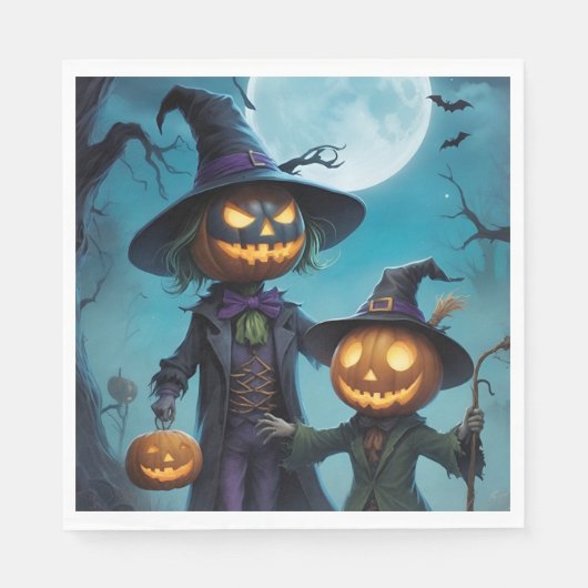 Serviette En Papier Duo Citrouille éffrayant d'Halloween (Devant)