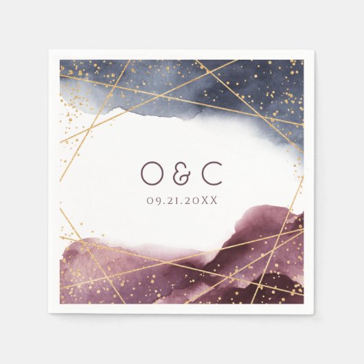 Serviette En Papier Dusk Aquarelle Géométrique Mariage moderne (Devant)