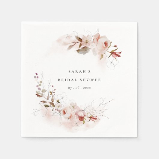 Serviette En Papier Dusky automnal Marsala Blush Floral Mariage (Devant)