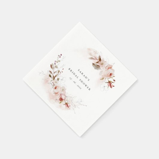 Serviette En Papier Dusky automnal Marsala Blush Floral Mariage (Coin)