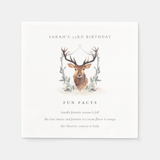 Serviette En Papier Dusky Deer Floral Crest Faits amusants N'importe q (Devant)