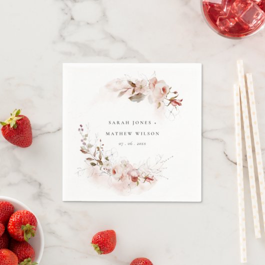 Serviette En Papier Dusky Fall Marsala Blush Floral Wreath Mariage (En situation)