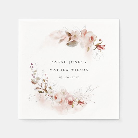 Serviette En Papier Dusky Fall Marsala Blush Floral Wreath Mariage (Devant)