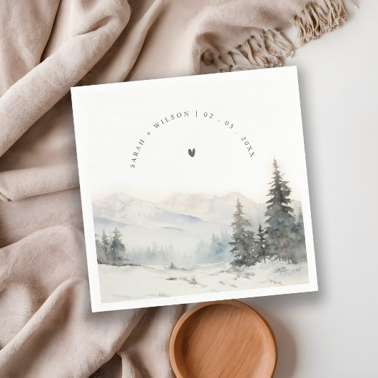 Serviette En Papier Dusky Winter Snow Mountain Mariage paysage