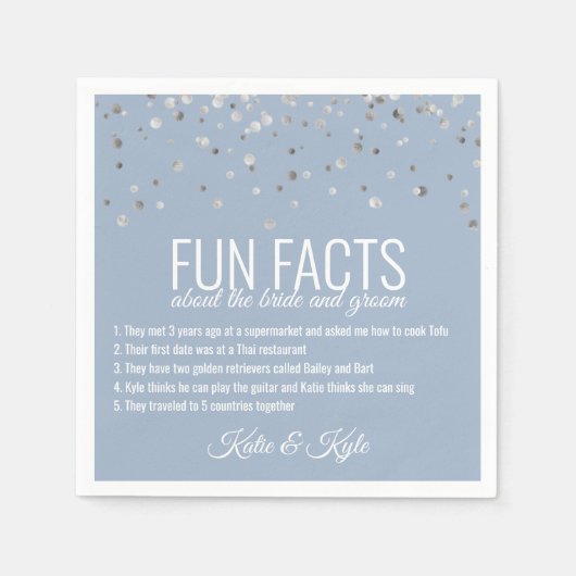 Serviette En Papier DUST BLUE Silver Confetti FAITS AMUSANTS (Devant)