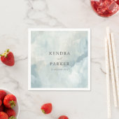 Serviette En Papier Dusty Bleu Artistique Abstrait Brushstrokes Mariag (En situation)