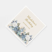 Serviette En Papier Dusty Bleu Blanc Floral Or Joyeux Anniversaire Nom (Coin)