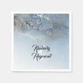 Serviette En Papier Dusty bleu et or Mariage moderne (Devant)