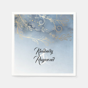 Serviette En Papier Dusty bleu et or Mariage moderne