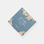 Serviette En Papier Dusty bleu floral Mr & Mrs élégant mariage de scri (Coin)