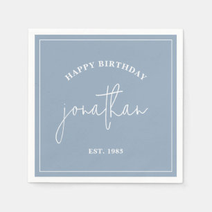 Serviette En Papier Dusty bleu minimaliste Anniversaire Nom personnali