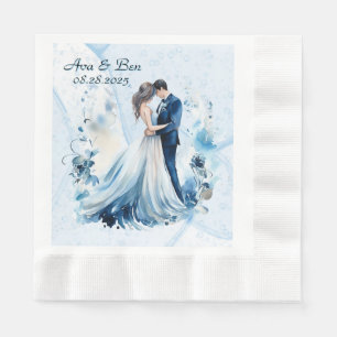 Serviette En Papier Dusty Blue Alcohol Ink Bride & Groom Mariage